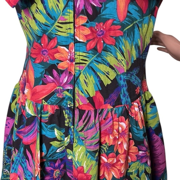 Vintage 80’s swing dress,rockabilly,Hawaii floral,crinoline,PTP 17”,  sz 5. 🇨🇦 - Picture 9 of 16